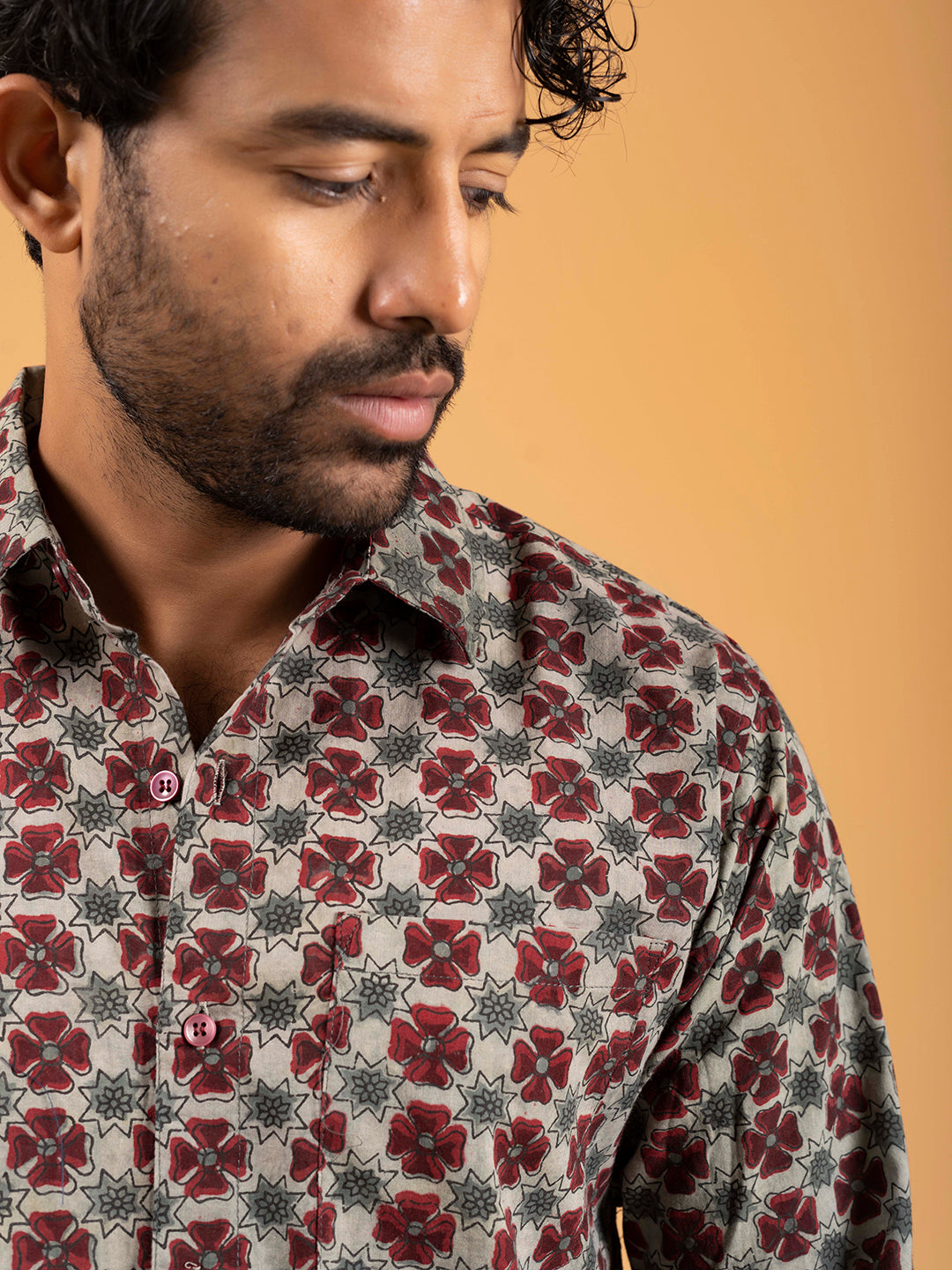 Mens Green Printed Full-Sleeve Cotton Shirt