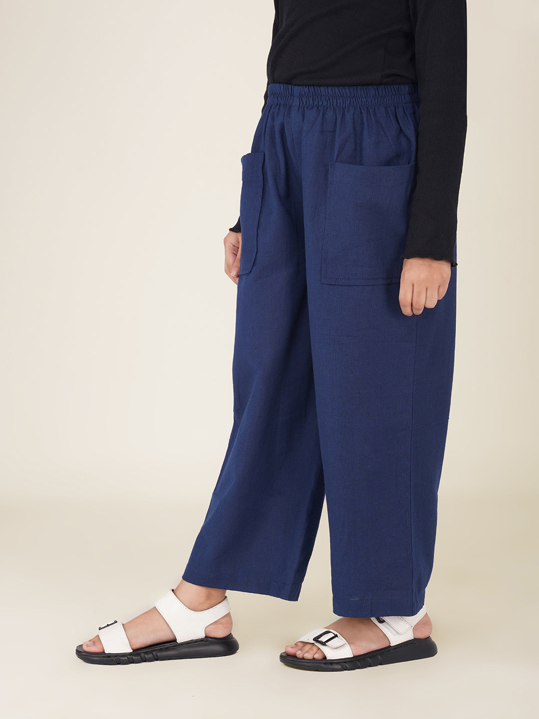 Kids Navy Blue Cotton Trouser