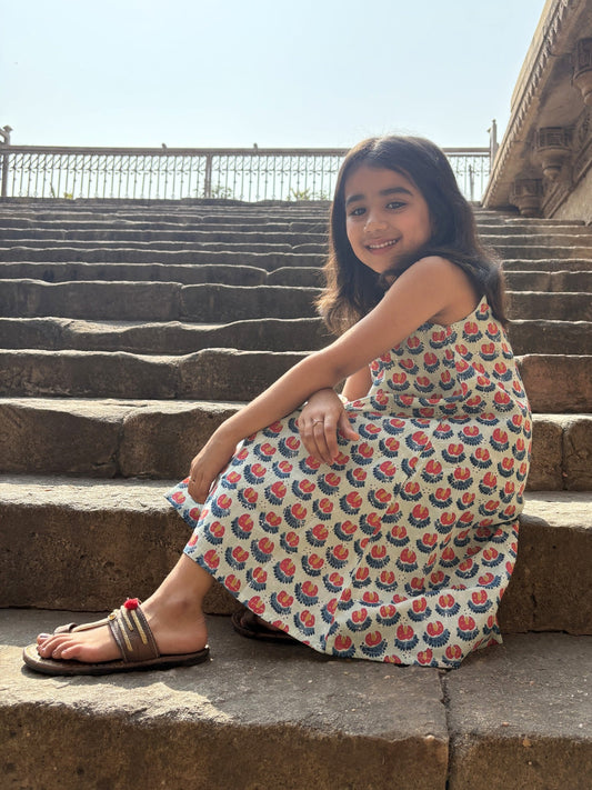 Sea Green Printed A-Line Sleeveless Cotton Dress