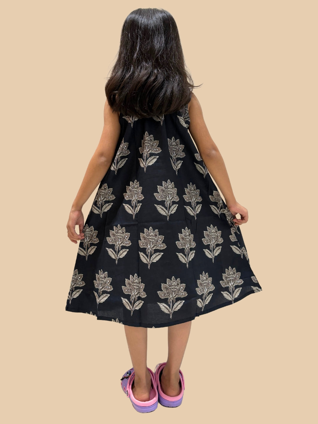 Black Printed A-Line Sleeveless Cotton Dress