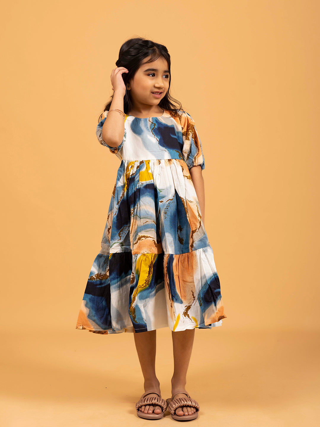 Kids Multicolor Abstract Print Half-Sleeve Dress