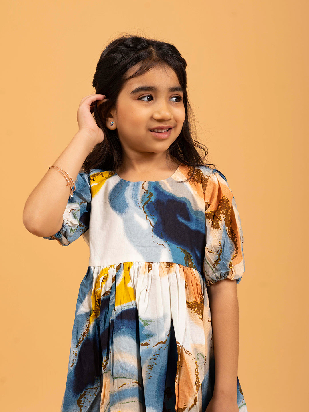 Kids Multicolor Abstract Print Half-Sleeve Dress