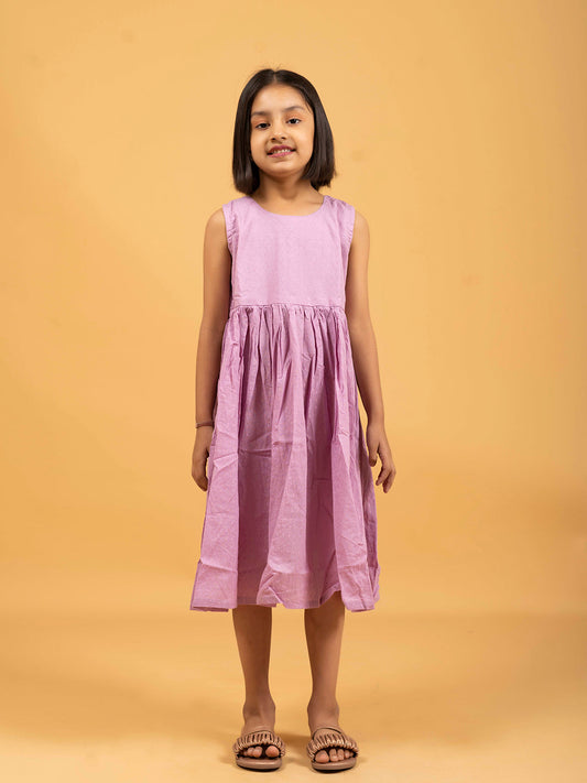 Kids Lavender Printed Sleeveless Cotton Dress
