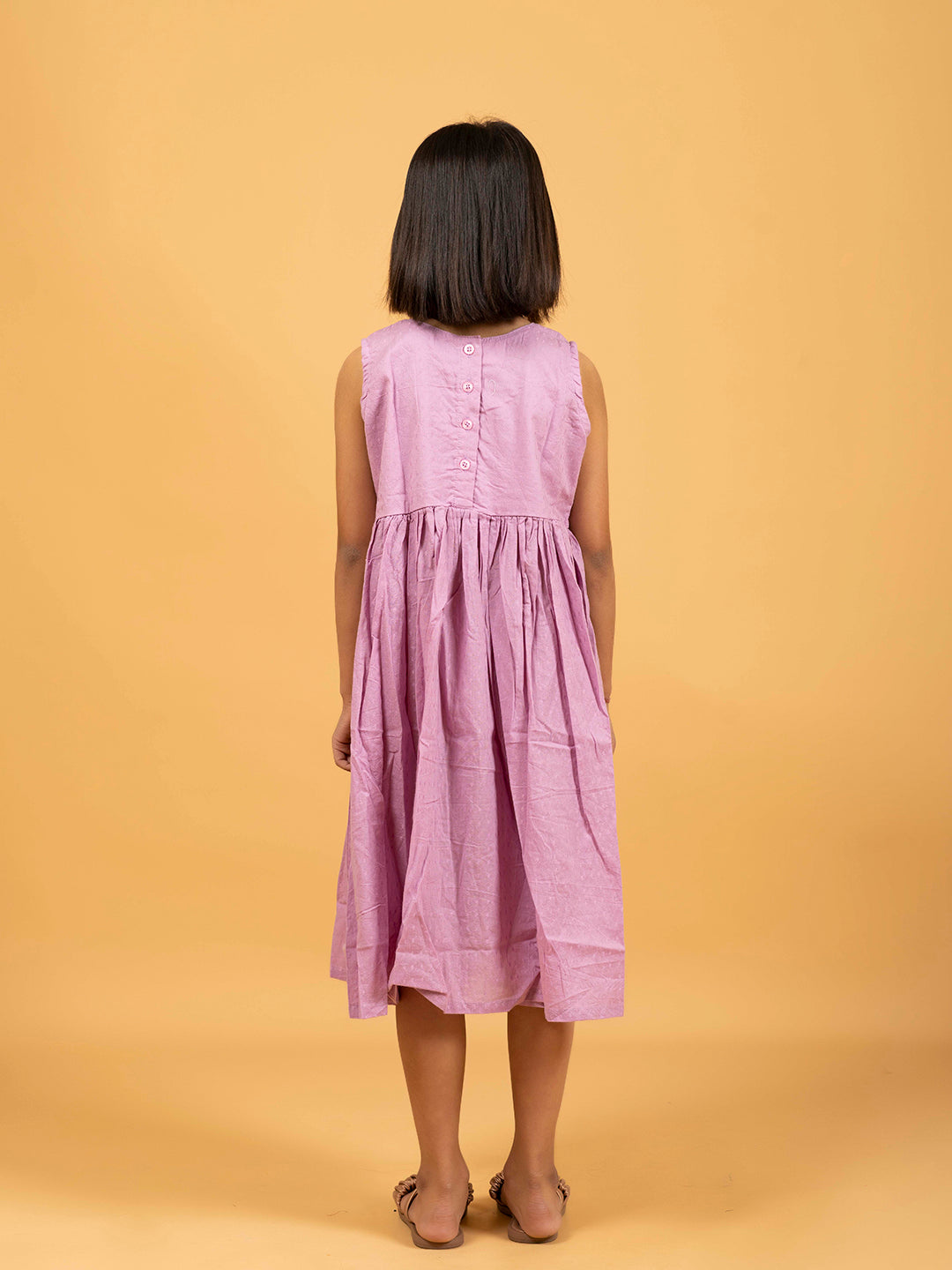 Kids Lavender Printed Sleeveless Cotton Dress