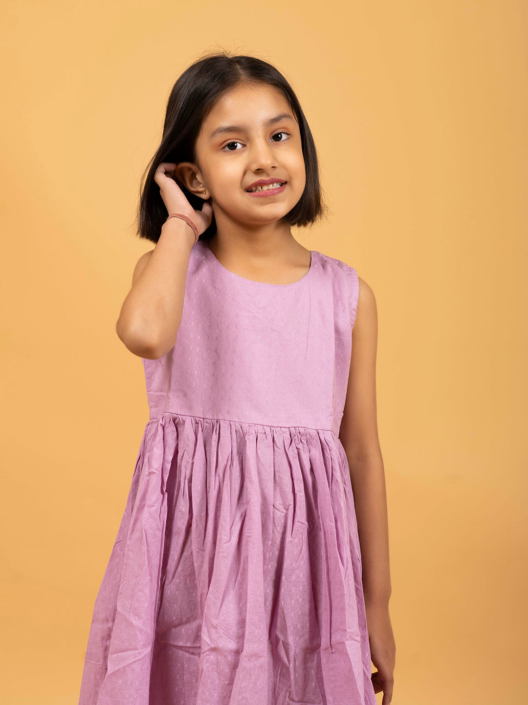 Kids Lavender Printed Sleeveless Cotton Dress