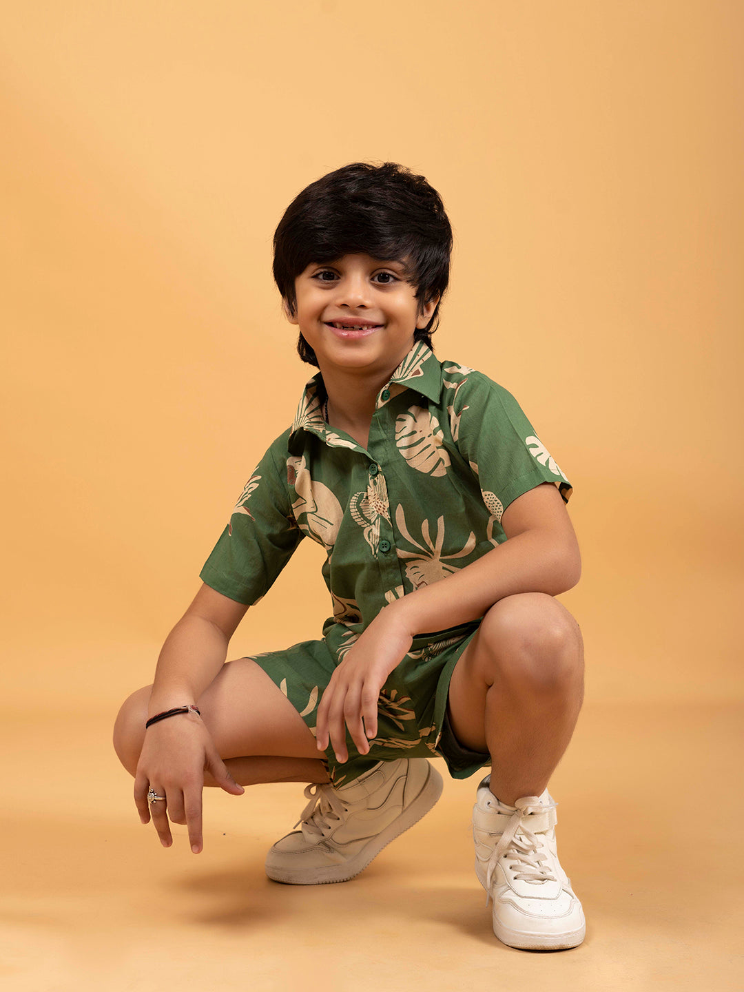 Kids Green Half Sleeve Cotton Shirt