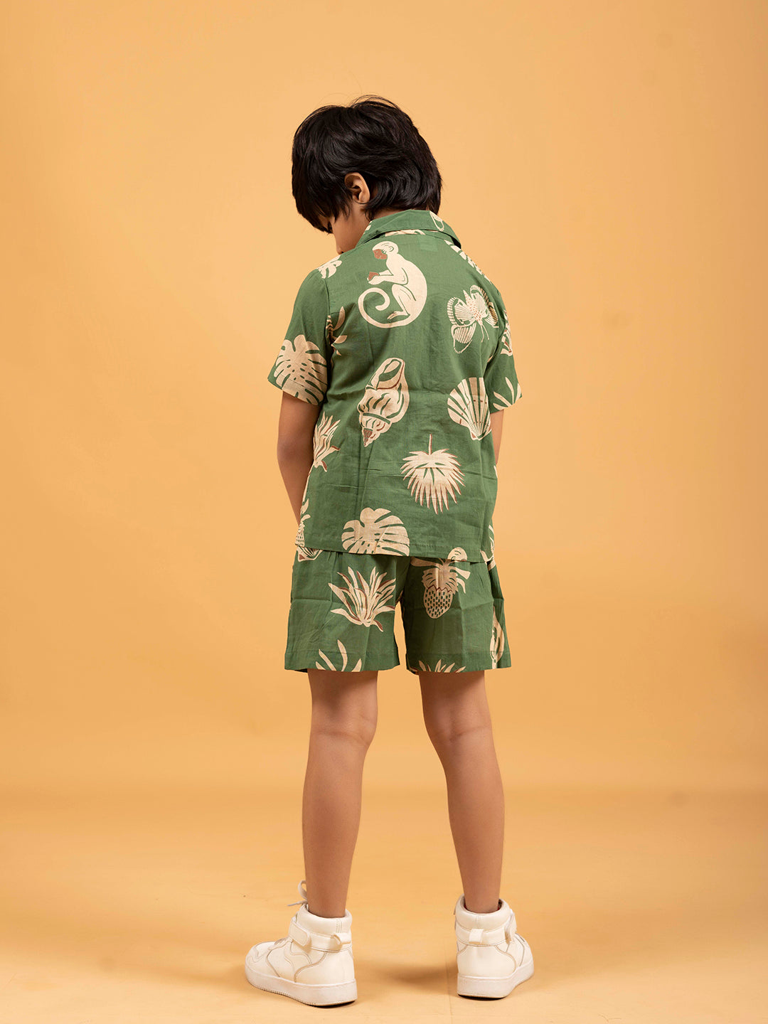 Kids Green Half Sleeve Cotton Shirt