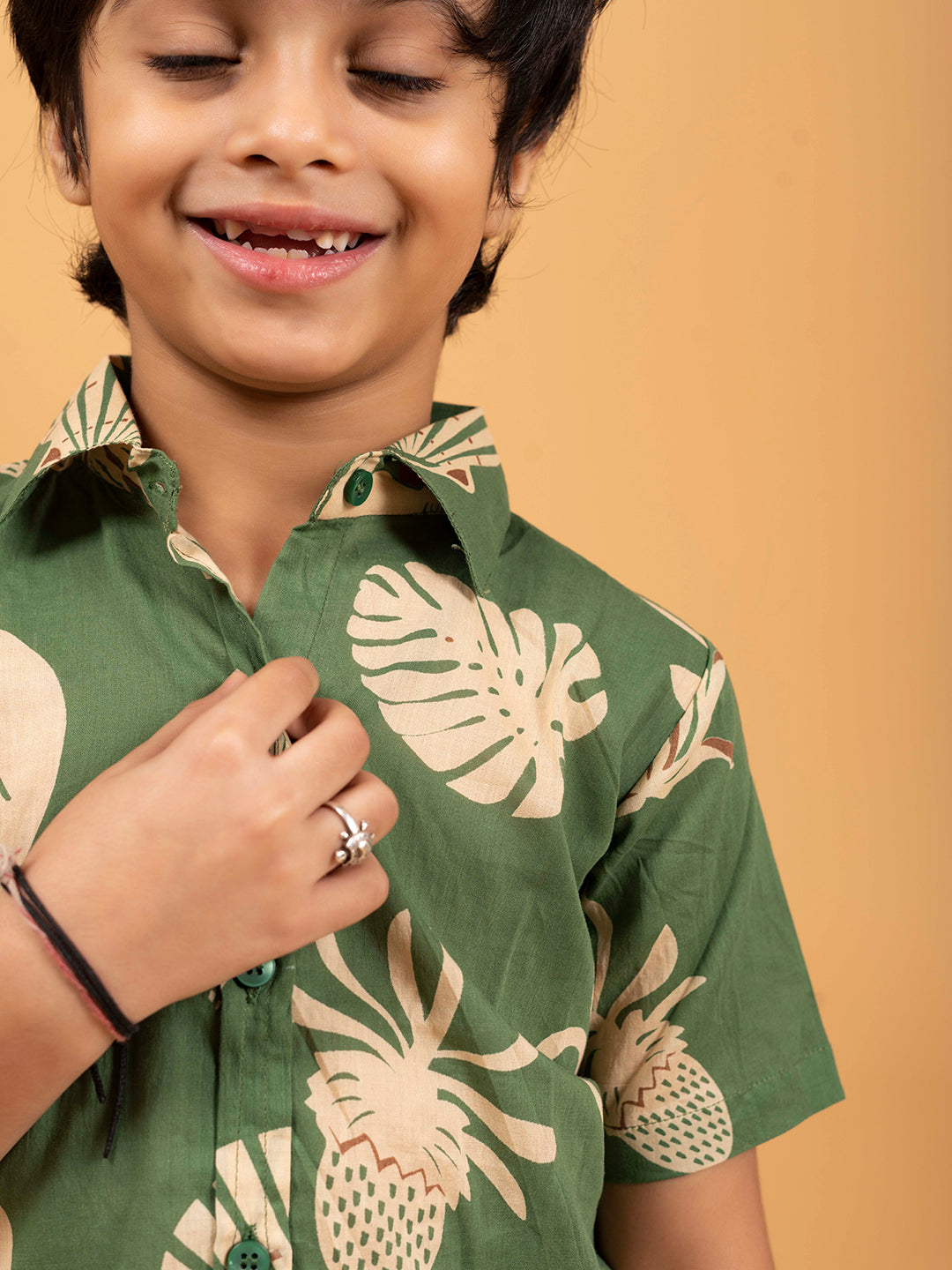 Kids Green Half Sleeve Cotton Shirt