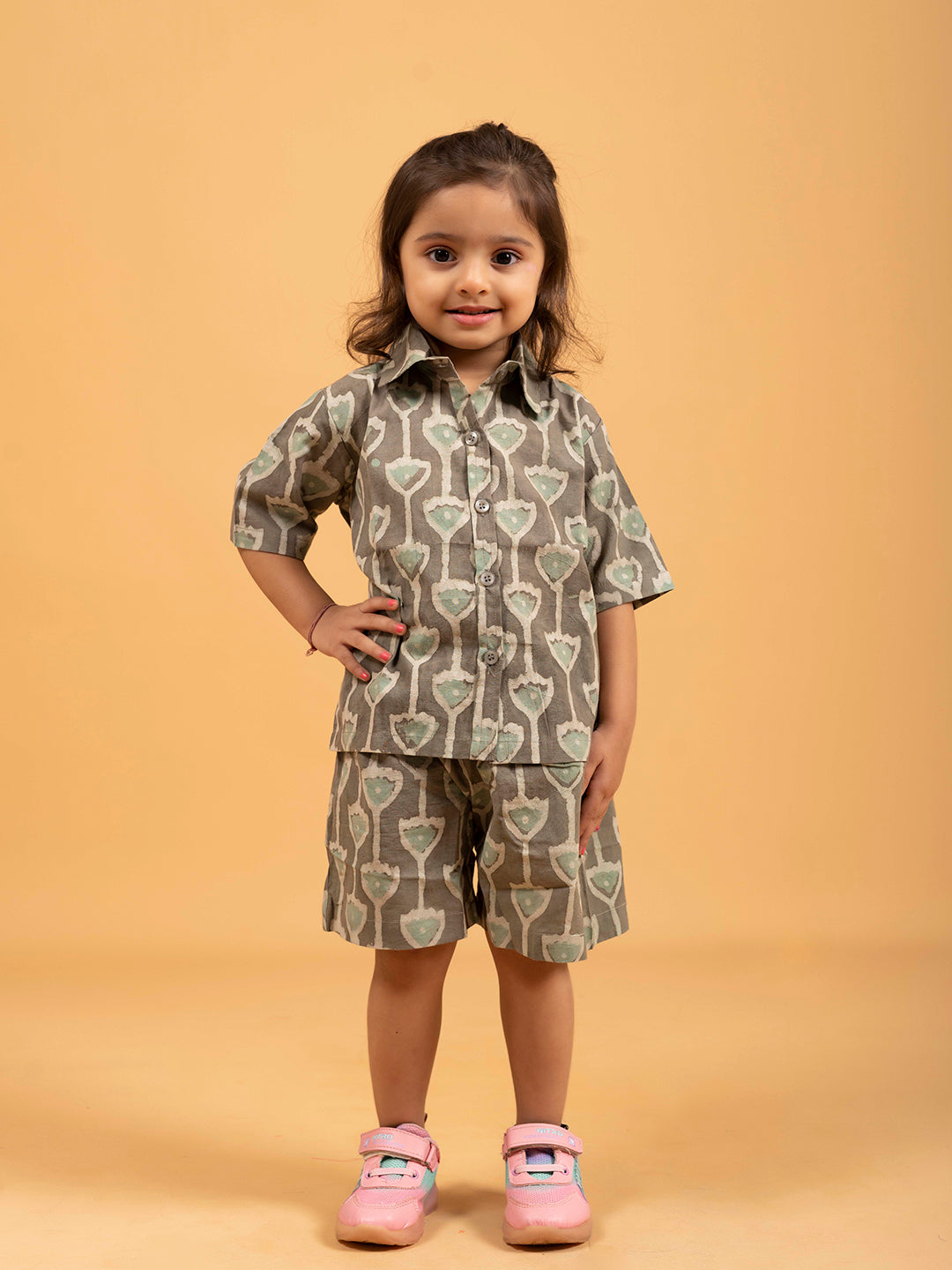 Kids Olive Half Sleeve Cotton Shirt