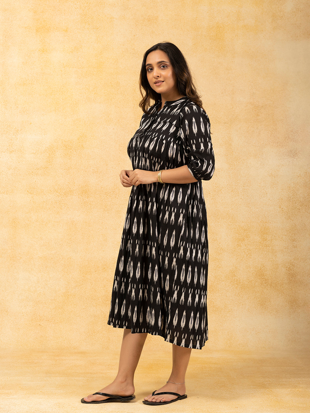 Black Printed Flared Cotton Dress