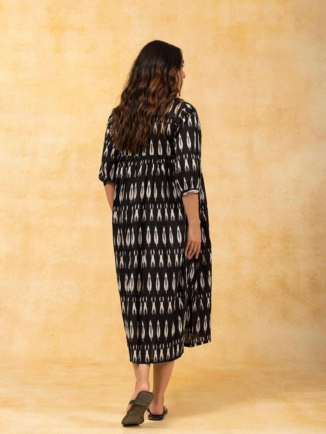 Black Printed Flared Cotton Dress