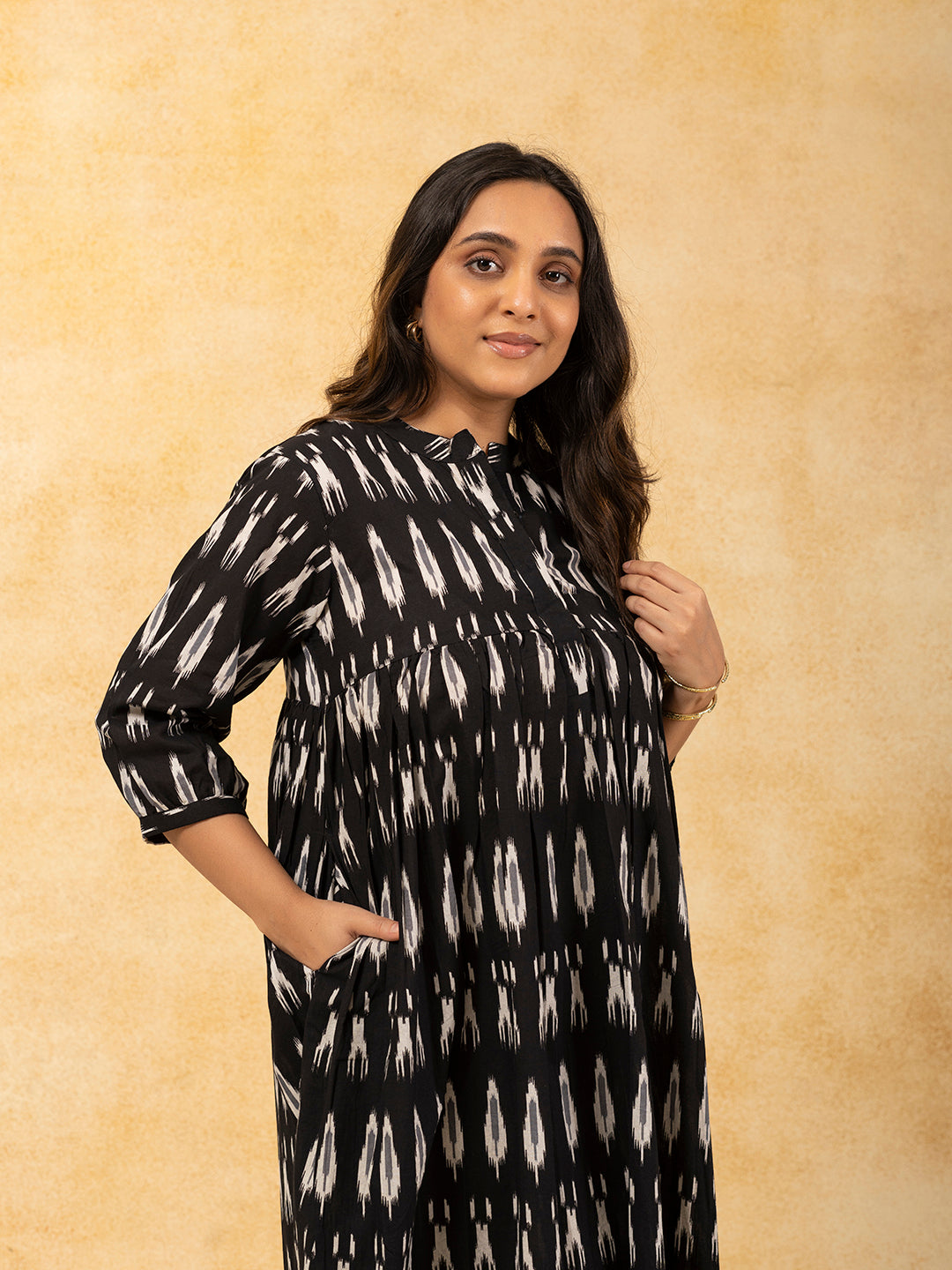 Black Printed Flared Cotton Dress