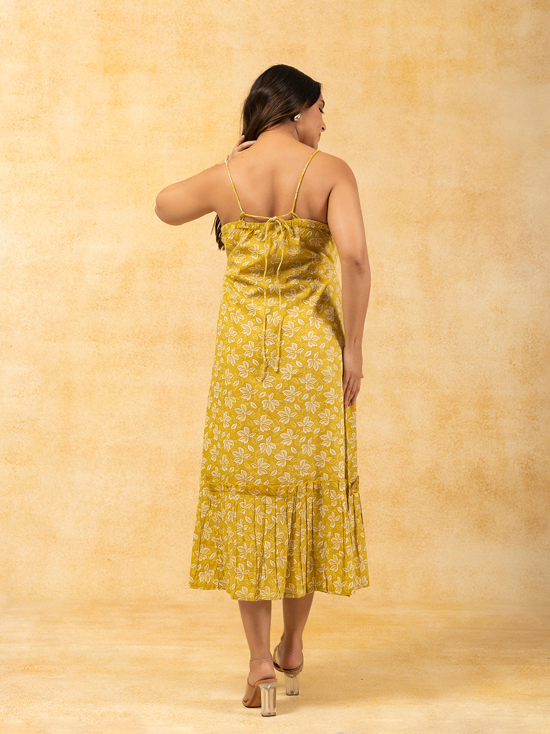 Yellow Printed Spaghetti Cotton Dress