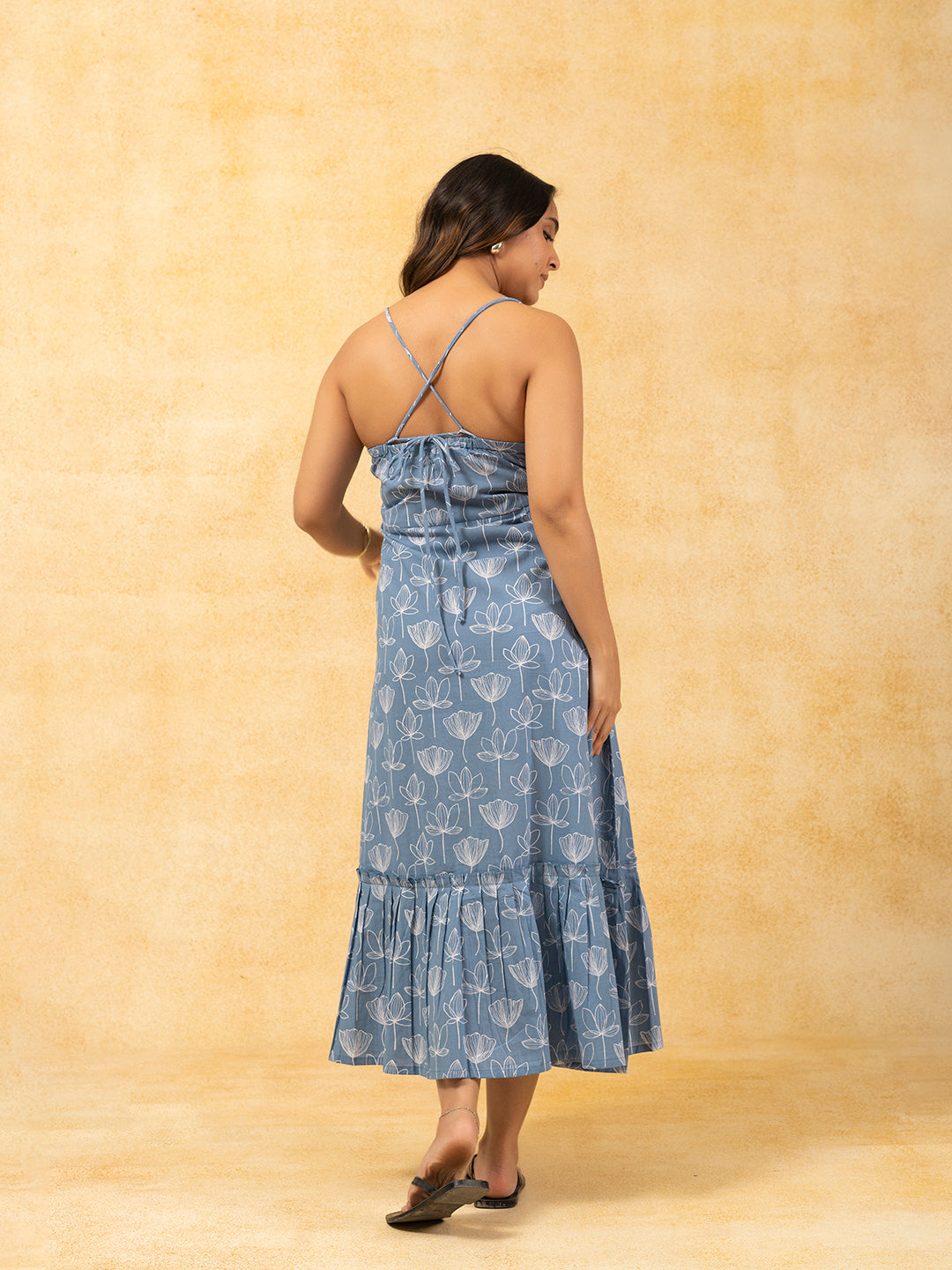 Light Blue Printed Spaghetti Cotton Dress