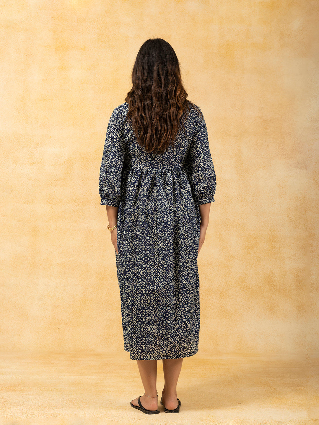 Blue Printed Flared Cotton Dress