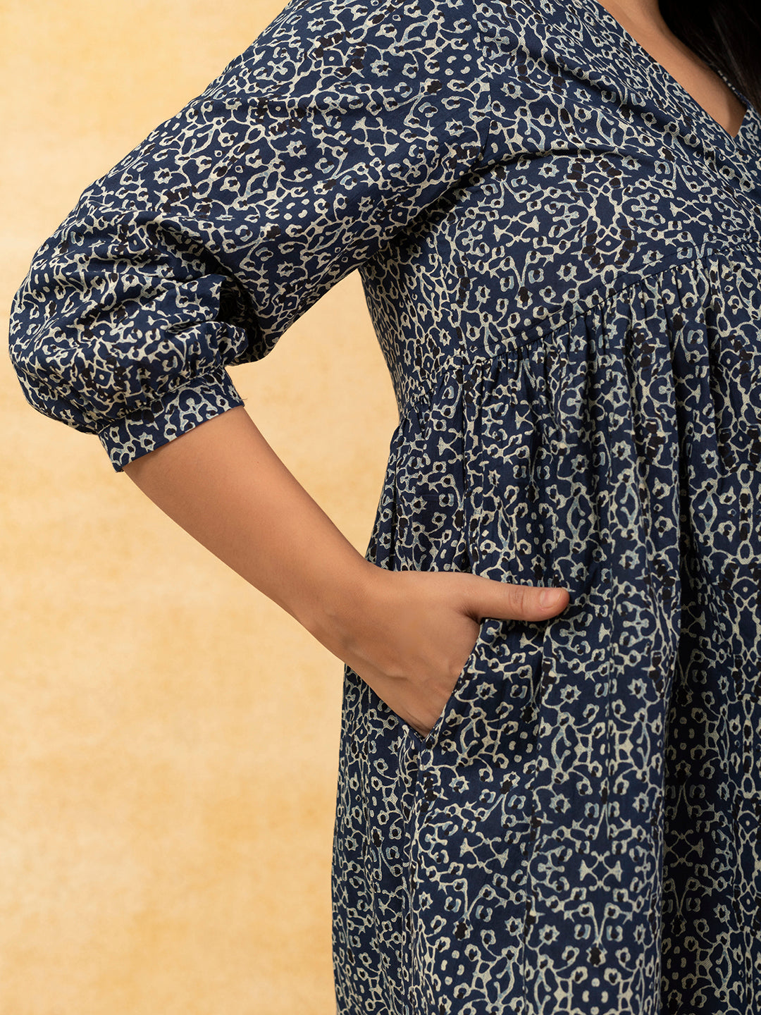 Blue Printed Flared Cotton Dress