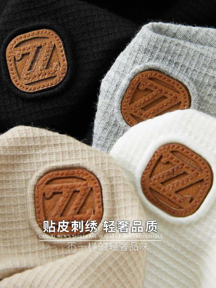 Men’s Premium Waffle-Knit Half-Zip Polo with Contrast Leather Accents